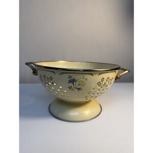 Vintage Kobe Colander Pedestal Enamel Floral Farmhouse Strainer Bowl